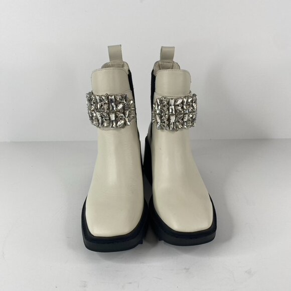 Karl Lagerfeld Paris Ivory Chunky Heel Embellished Platform Combat Boot Size 7.5 - Picture 2 of 11